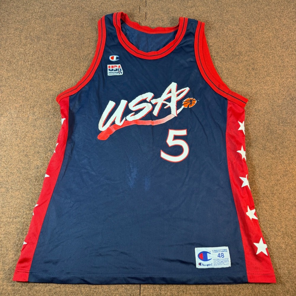 Vintage 1996 Champion Grant Hill 5 Team USA Olympic Basketball Jersey 48 XL